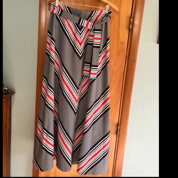 Dresses & Skirts - Vintage 1960’s Chevron Maxi Skirt with Belt L/XL Red, Navy, White